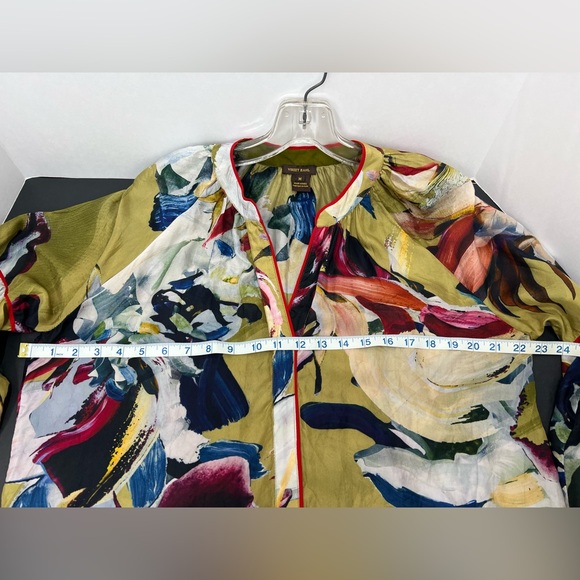 Anthropologie Vineet Bahl Retro Print Floral 100% Silk Blouse Top Size Medium - Picture 7 of 13